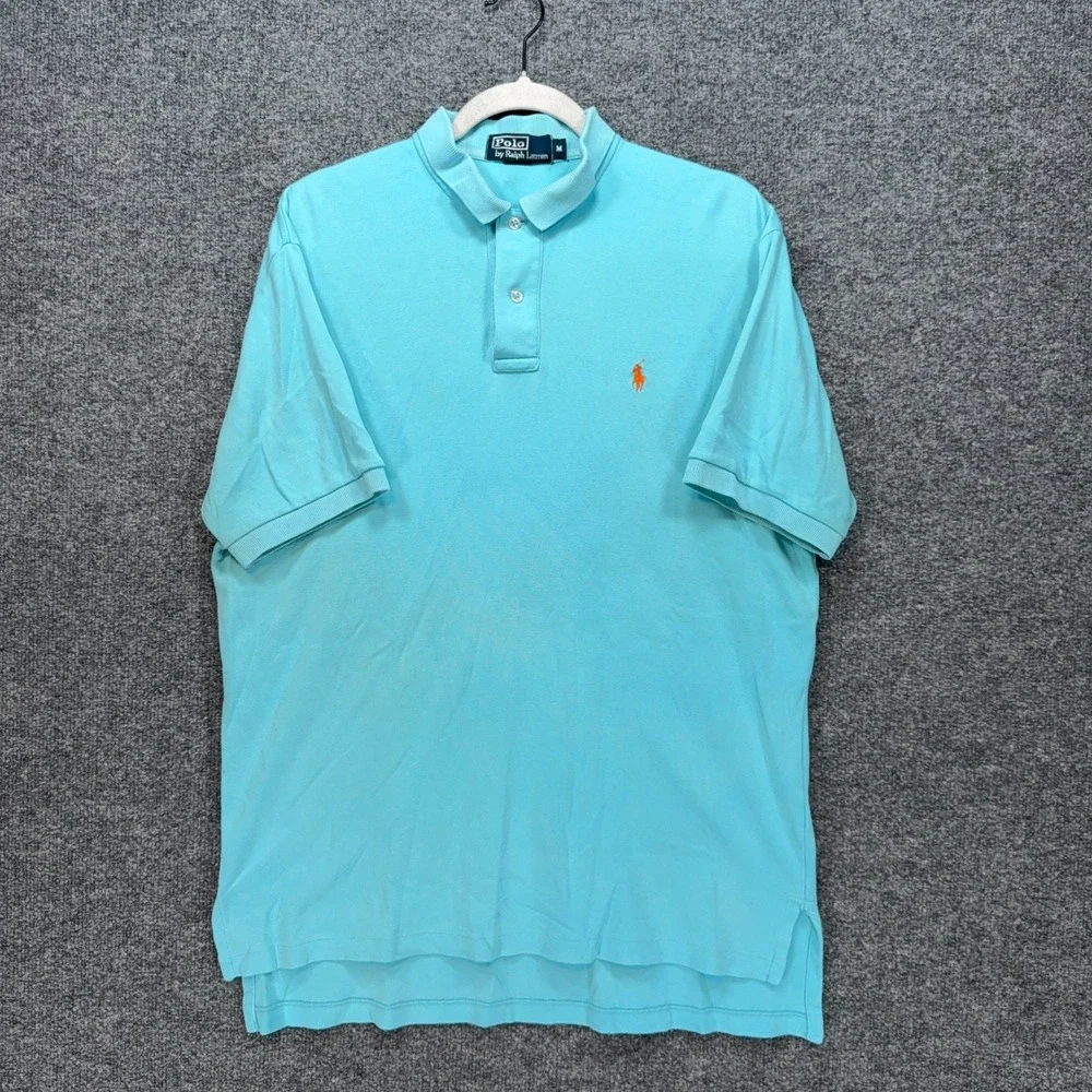Polo Ralph Lauren Polo Shirt Mens Medium Blue Orange Pony Logo Classic Fit
